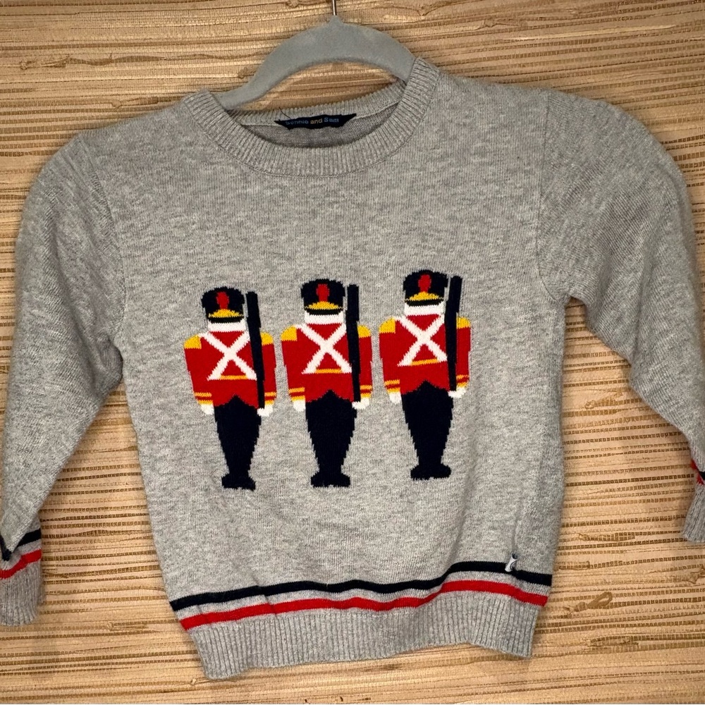 Boys Cozy Gray Sweater with Toy Soldier Pattern. Size 5
